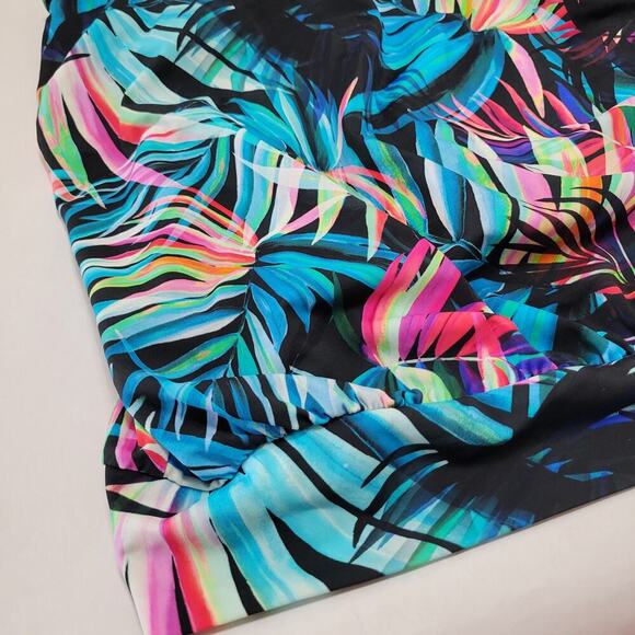 Swim Solutions Plus Size High Neck Tie-Waist Tankini Fiesta Fronds NWT US 20W - Picture 7 of 11